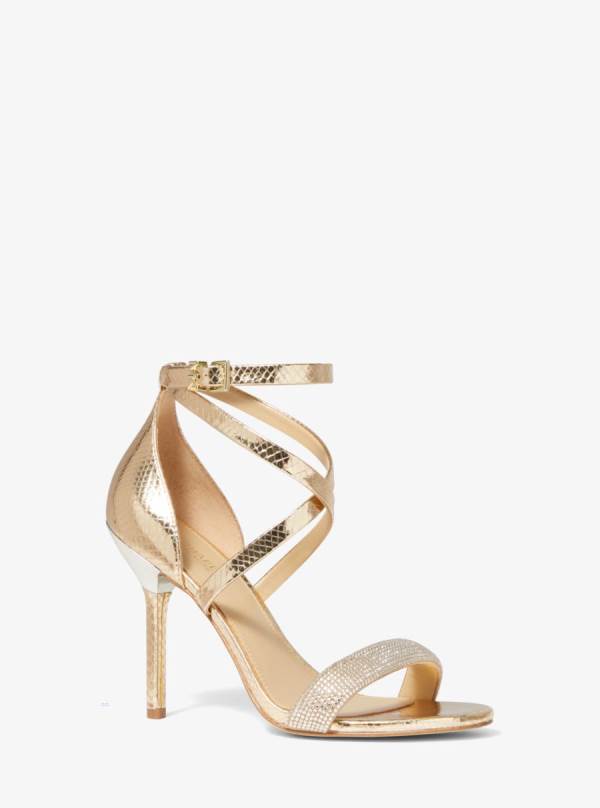 Damske Sandále Michael Kors Astrid Embellished Metallic Snake Embossed Leather Zlate - Topanky Michael Kors Akcia | KZQWR-0634